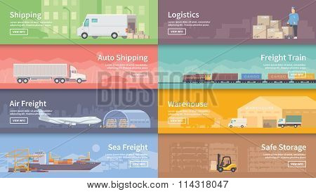 Flat vector web banner. Logistics.