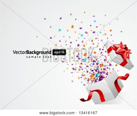 Open explore gift with fly stars vector background