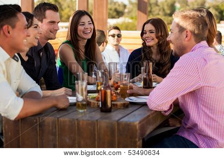 Friends having fun at a bar