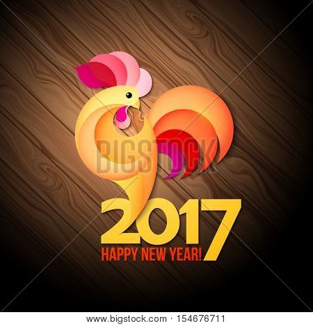 Red yellow rooster symbol of new year 2017 in Chinese calendar. Abstract illustration of rooster, vector design element for new year 2017 greeting cards, posters, flyers. Rooster icon. Rooster logo.