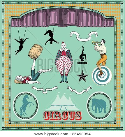 Wektor zestaw: elementy vintage circus