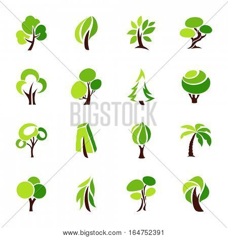 Trees. Collection of design elements. Icons set.