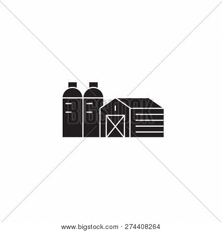 Farm, Barn, Silo Black Vector Concept Icon. Farm, Barn, Silo Flat Illustration, Sign