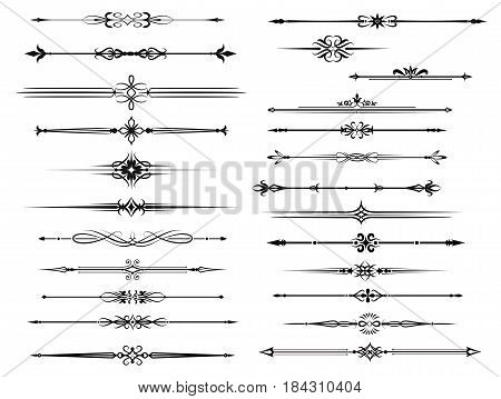 Border and divider set. Vintage decorative element for frame and vignette design with swirling lines, floral ornament, victorian flourishes and leaf scroll