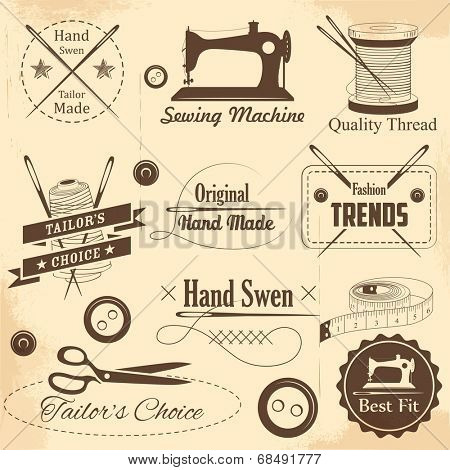 illustration of vintage style sewing and tailor label