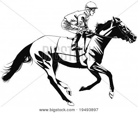 Illustration vectorielle d'une cheval de course et jockey