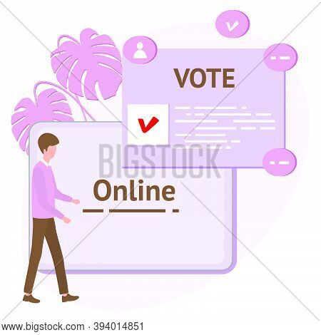 Vector Illustration People Vote Online For Candidate On Tablet Election Campaign Online Choices Poli