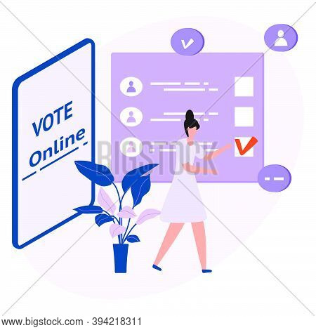 Vector Illustration People Vote Online For Candidate On Phone Election Campaign Online Choices Polit