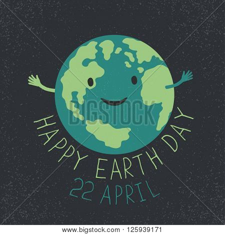 Earth Day Illustration. Earth smiling and reveals a hug. 