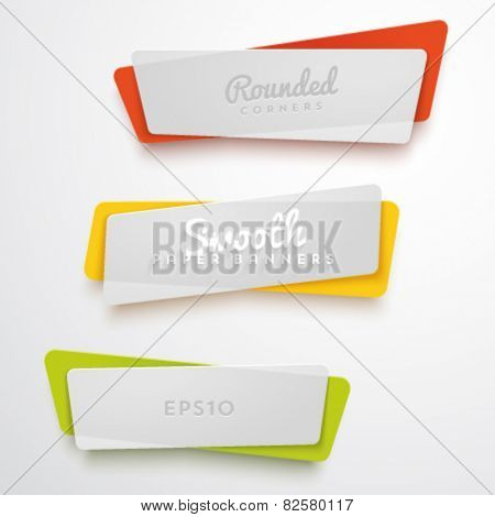 Vector set of translucent plastic banners with rounded corners. Smooth materials.