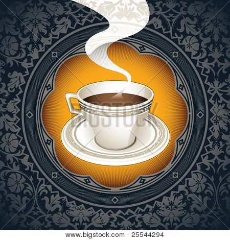 Vintage background with cup of coffee. Vector illustration.