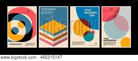 Artworks, Posters Inspired Postmodern Of Vector Abstract Dynamic Symbols With Bold Geometric Shapes,