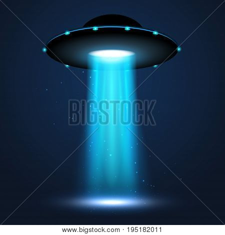 UFO light beam. Alien transport futuristic bright light in dark. UFO spaceship isolated glow effect design.