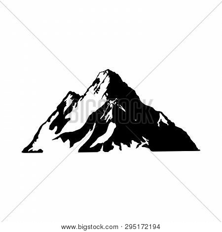 Mountain Top Black Silhouette With Snowy Peak, Mountain Logo, Hills Logo, Mountain Symbol, Mountain 