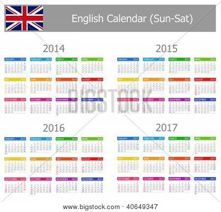 2014-2017 Type-1 English Calendar Sun-sat