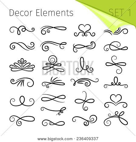 Calligraphy Scroll Elements. Decorative Retro Flourish Swirled Vector Elements For Letters, Simple S