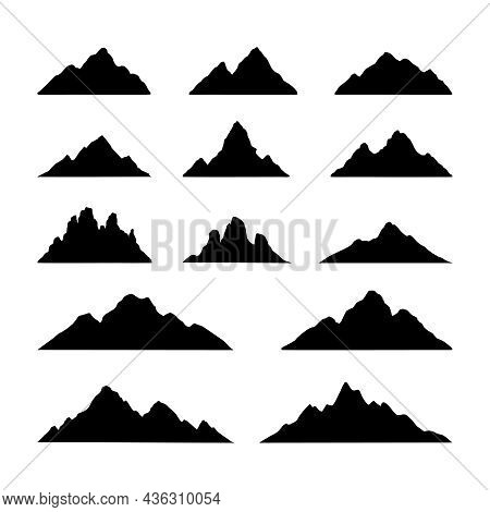 Mountains. Set of Mountains. Mountain icon. Mountain icons. Mountain simple sign, Mountain icon isolated. Mountain collection image. Mountain top silhouette. Mountain icon vector design illustration. Mountain top logo vector. Mountain symbols.