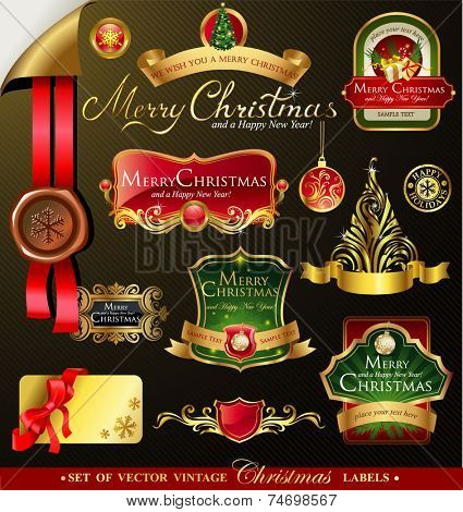 Christmas vector frames and ornamental labels set. For banners, backgrounds, presentations, decorations.  All pieces are separated