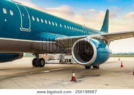 Airplane And Engine In Noi Bai Airport, Hanoi, Vietnam In A Summer Day