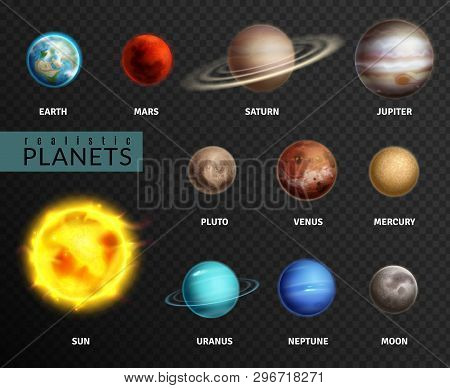 Realistic Planets. Solar System Planet Space Universe Galaxy Sun Moon Saturn Mercury Jupiter Venus C