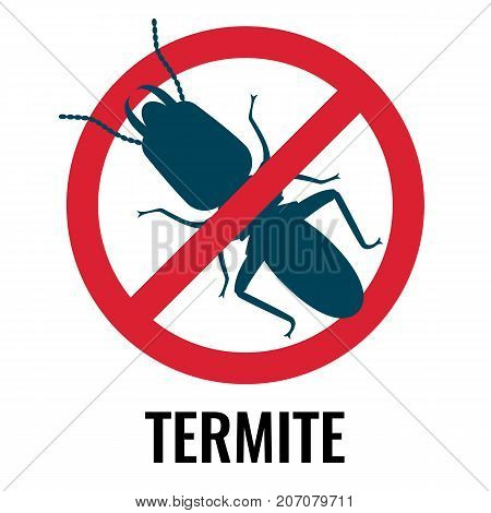 Anti-termite red and blue icon, representing bug placed in crossed circle, picture on vector illustration isolated on white background