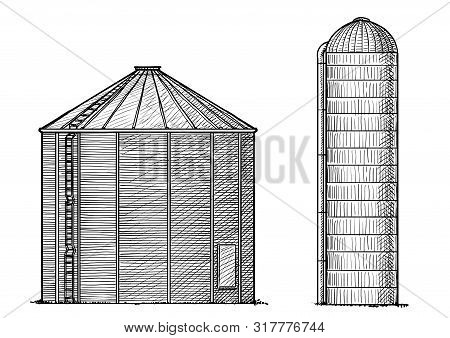 Silo Illustration, Drawing, Engraving, Ink, Line Art, Vector