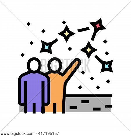 People Talk About Constellation Planetarium Color Icon Vector. People Talk About Constellation Plane