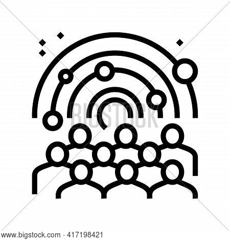 Visiters Watching On Galaxy Planets In Planetarium Line Icon Vector. Visiters Watching On Galaxy Pla