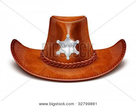 sheriff's leather hat stetson vector illustration isolated on white background EPS10. Transparent objects and opacity masks used for shadows and lights drawing