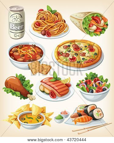 Set of traditional food icons.