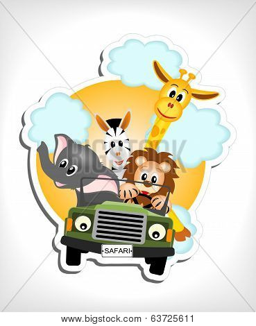 Animals In A Car - Illustration