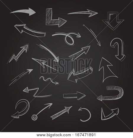 Abstract doodle chalk arrows on blackboard vector illustration. Hand draw scribble arrow, sketch arrows pointer on challboard