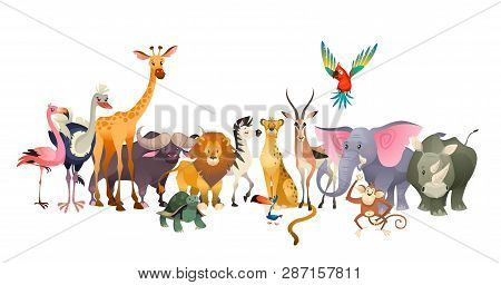 Wild Animals. Safari Wildlife Africa Happy Animal Lion Zebra Elephant Rhino Parrot Giraffe Ostrich F