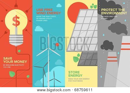 Energy And Power Savings Flat Banner Set