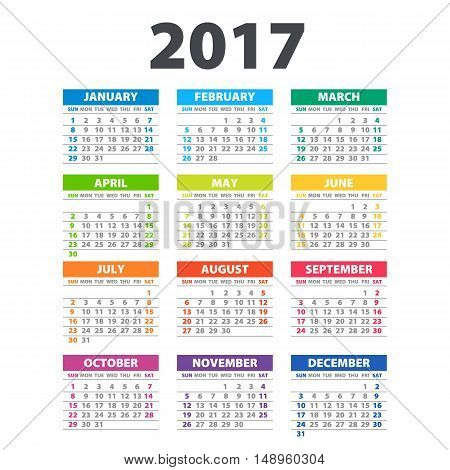 2017 Calendar - Illustration Vector Template Of Color 2017 Calendar