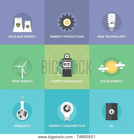 World Energy Resources Flat Icons Set