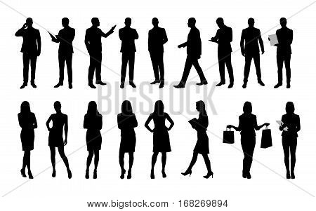 Business people large set of vector silhouettes of men and women. Workers in suit or clothes