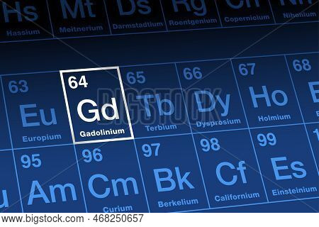 Gadolinium, On Periodic Table. Ductile, Ferromagnetic Rare Earth Metal In The Lanthanide Series, Wit