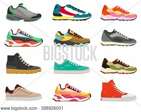 Sneakers Shoes. Fitness Footwear For Sport, Running And Training. Colorful Modern Shoe Designs. Snea