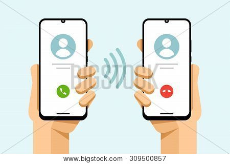 Smartphone Mockup In Human Hand. Accept And Decline The Phone Call. Call From Phone To Phone. Vector