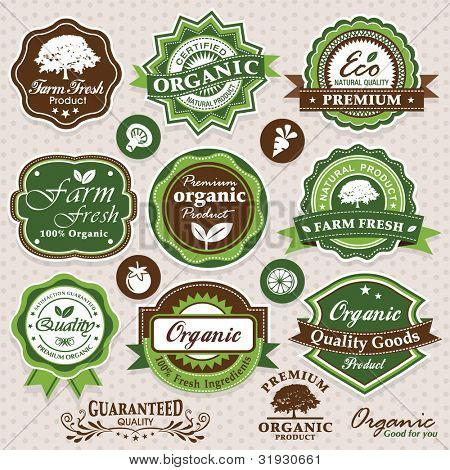 Collection of eco and bio labels, badges and icons