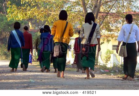 Walking To School. Myanmar (burma)