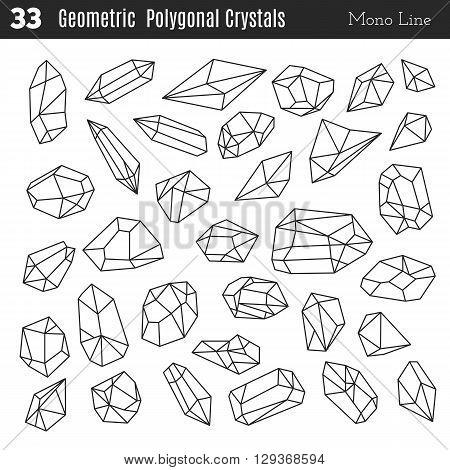 Geometric polygonal crystals in mono line style isolated on white background. Geometric shapes. Trendy hipster retro backgrounds and logotypes. Crystal icons web. Crystal icons big. Crystal icon ui.