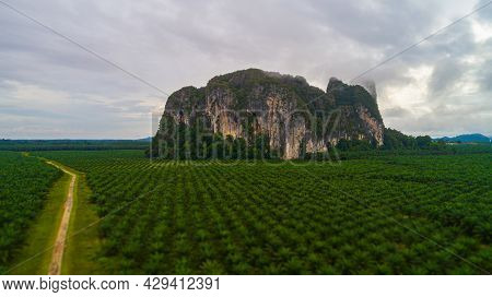 Aerial View Over The Landscape At The Rock Of Gua Charas, Pahang, Malaysia, Near The East Coast Of M