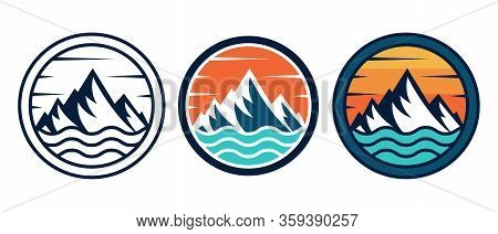 Mountains. Mountain logo vector. Mountain icon vector. Mountain icon. Mountains logo. Mountain logo template. Mountains logo design. Mountains emblem logo. Set Of Mountains logo vector illustration for Outdoor Adventure.