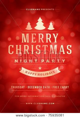 Christmas night party poster or flyer vector illustration. Merry christmas design template vector background.