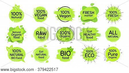 Vegan Eco Food, Bio Organic, 100 Percent Fresh. Healthy Natural Food Icon. Raw Product. Set Of Organ