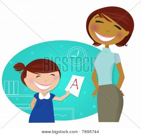 Back to school: Small cute child come to home with good grades