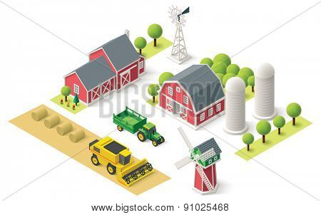 Isometric icons representing farm setting