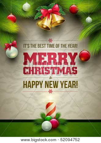 Vector Christmas Messages and objects on wrinkled paper background. Elements are layered separately in vector file.